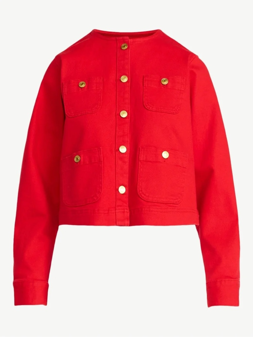 Free Assembly Women's Red Collarless Denim Jacket Size XS - Picture 2 of 8